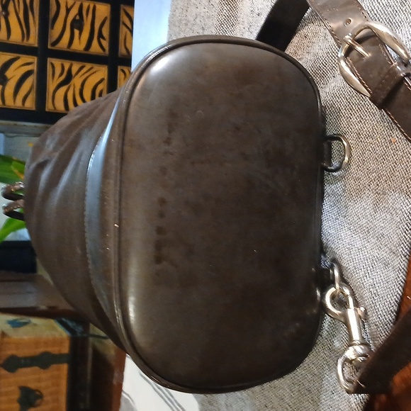 Authentic Gucci Vintage Bamboo Drawstring Shoulder Bag Nylon Leather Dark Brown - Picture 6 of 16